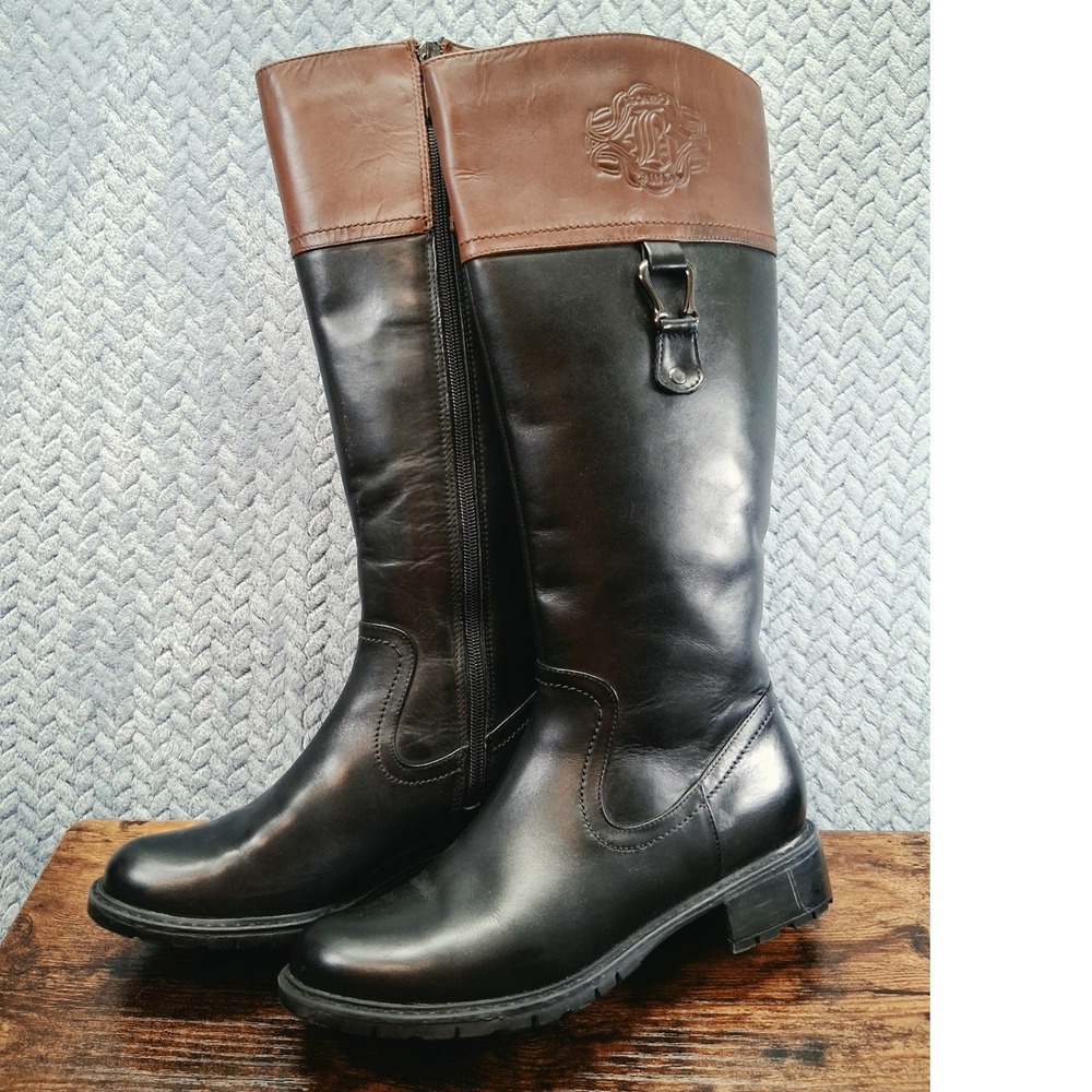 Blondo Aqua Protect Black Brown Leather Riding Boots B1974-91 Womens 6.5M